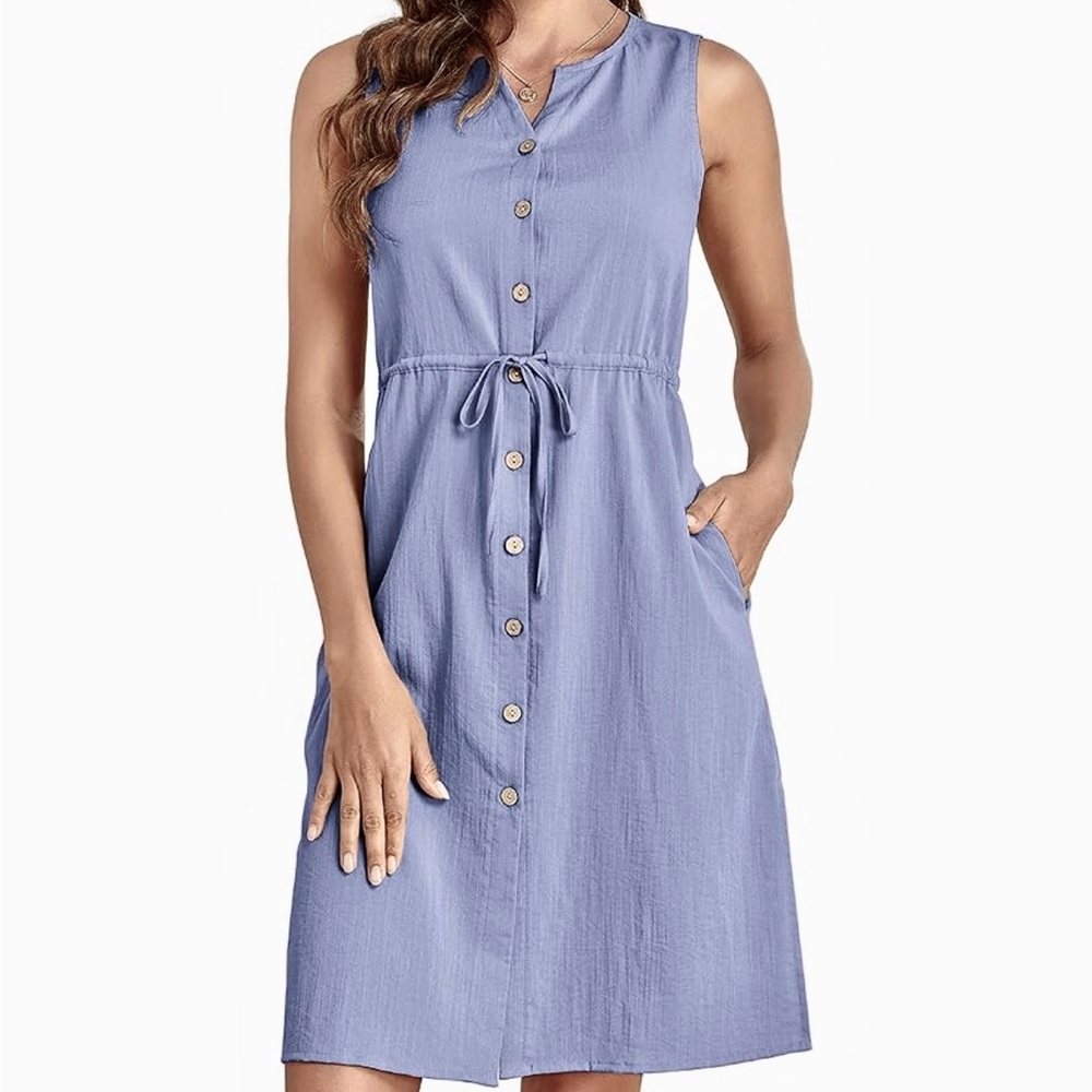 Sexyasasii Women's Casual Summer V-Neck Sleeveless Button-Down Dress Size L